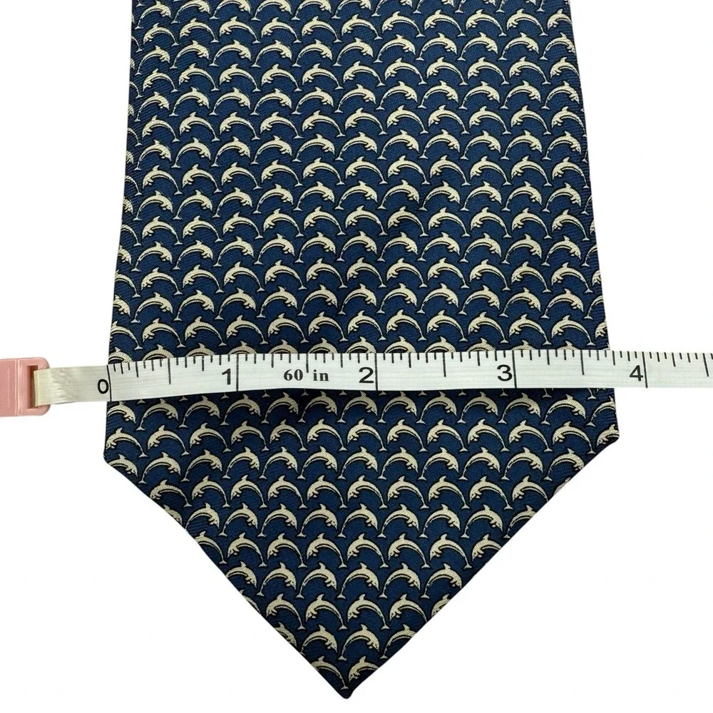BROOKS BROTHERS 100% Silk Tie Made In USA Imported Mens Blue Dolphin Necktie 57